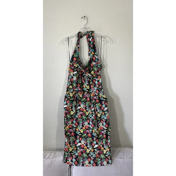 Timeless London Tropical Bird Floral Print Halter Dress Pin Up Size US6 Resort - Picture 1 of 11